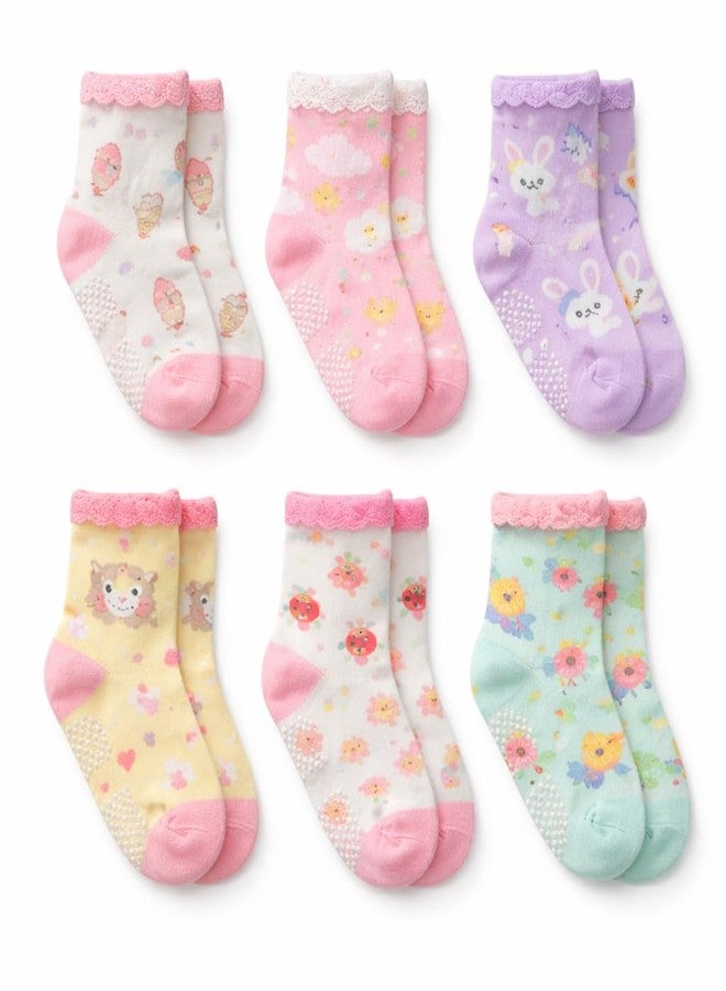 CUTEABLY Toddler Girl Cotton Non-Slip Grip Socks, Anti-Skid Socks for Kids (7-8 Year, 5) - Image 1
