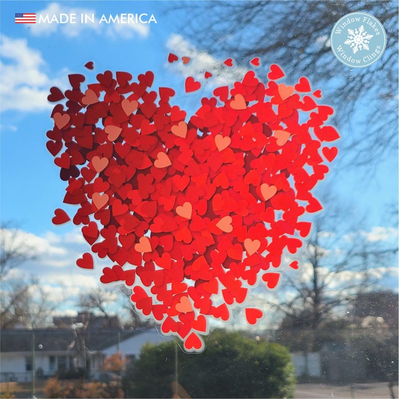 Window Flakes Medium (8.5 Inch) Valentines Day Heart of Hearts Decal Decoration. Red Hues, Reusable, Double Sided, Window Cling for Glass. Made in America by Window Flakes. - Image 2