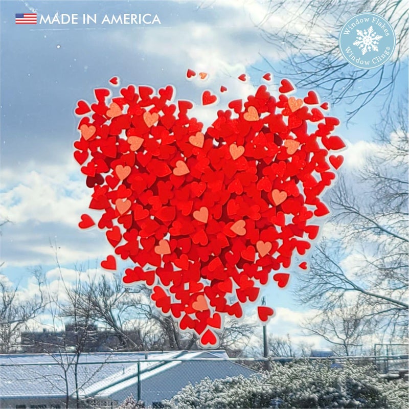 Window Flakes Medium (8.5 Inch) Valentines Day Heart of Hearts Decal Decoration. Red Hues, Reusable, Double Sided, Window Cling for Glass. Made in America by Window Flakes. - Image 5