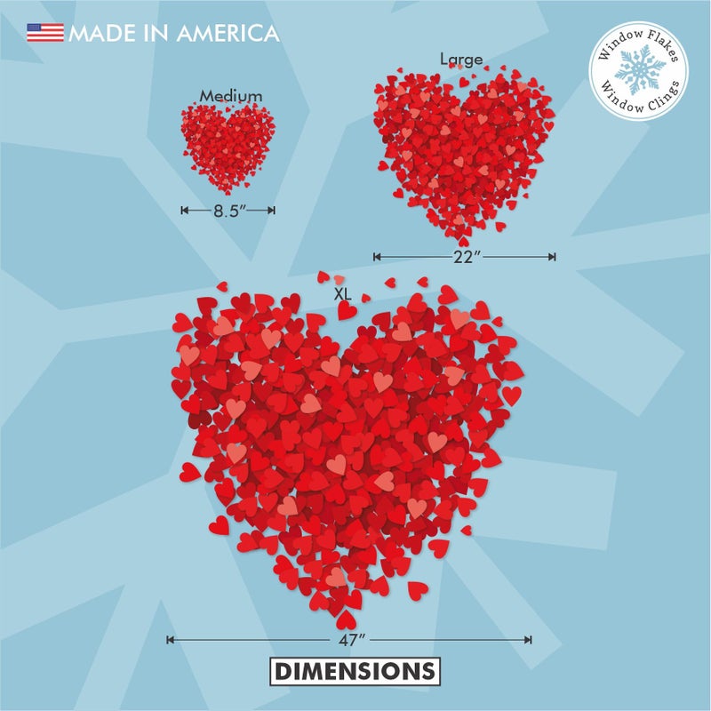 Window Flakes Medium (8.5 Inch) Valentines Day Heart of Hearts Decal Decoration. Red Hues, Reusable, Double Sided, Window Cling for Glass. Made in America by Window Flakes. - Image 3