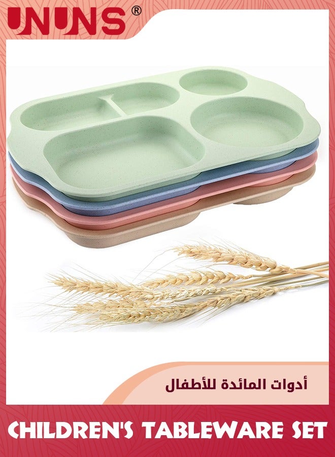 UNUNS 4 Pack Unbreakable Divided Plates,5-Compartment Wheat Straw Tray Divided Food Plates Lunch Trays Section Plates For kids Adults,Microwave Dishwasher Safe, BPA Free - Image 3