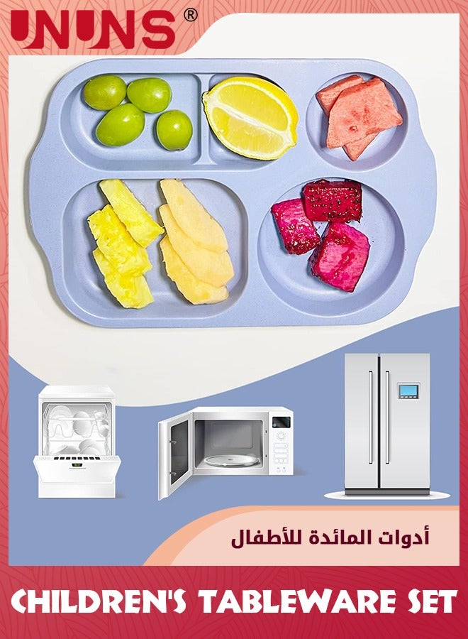 UNUNS 4 Pack Unbreakable Divided Plates,5-Compartment Wheat Straw Tray Divided Food Plates Lunch Trays Section Plates For kids Adults,Microwave Dishwasher Safe, BPA Free - Image 4