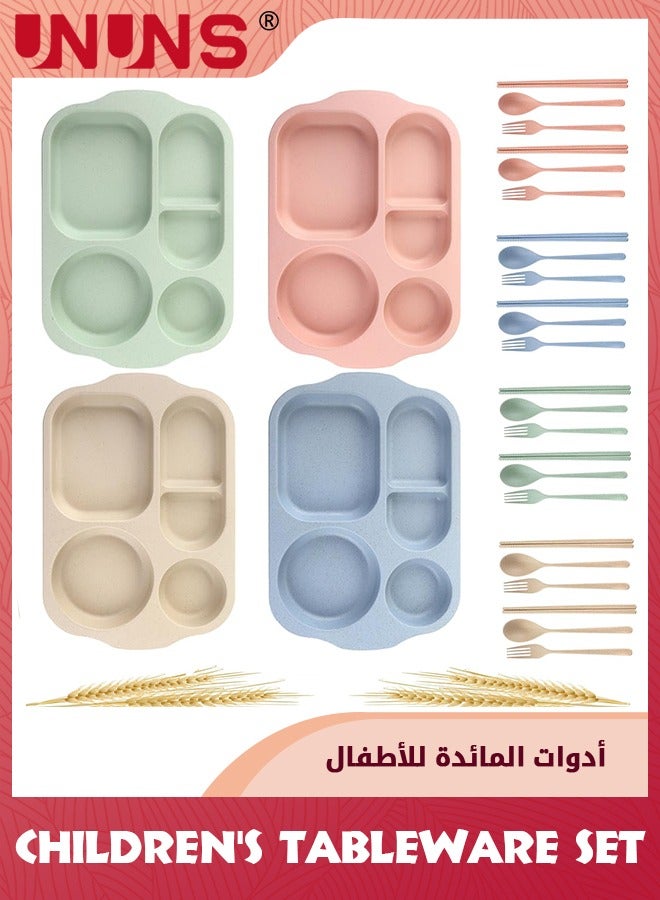 UNUNS 4 Pack Unbreakable Divided Plates,5-Compartment Wheat Straw Tray Divided Food Plates Lunch Trays Section Plates For kids Adults,Microwave Dishwasher Safe, BPA Free - Image 1