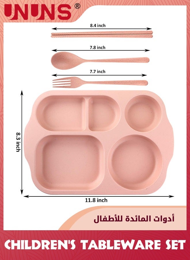 UNUNS 4 Pack Unbreakable Divided Plates,5-Compartment Wheat Straw Tray Divided Food Plates Lunch Trays Section Plates For kids Adults,Microwave Dishwasher Safe, BPA Free - Image 2