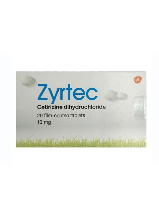 gsk أقراص زيرتيك 10 ملغ سيتيريزين لتخفيف البرد والحساسية، عبوة من 20 - Image 1