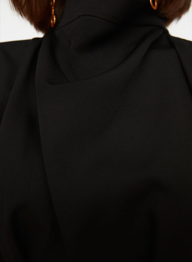 trendyol Black Fitted High Neck Midi Pencil Skirt Woven Dress - Image 4