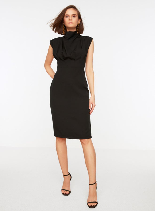 trendyol Black Fitted High Neck Midi Pencil Skirt Woven Dress - Image 1