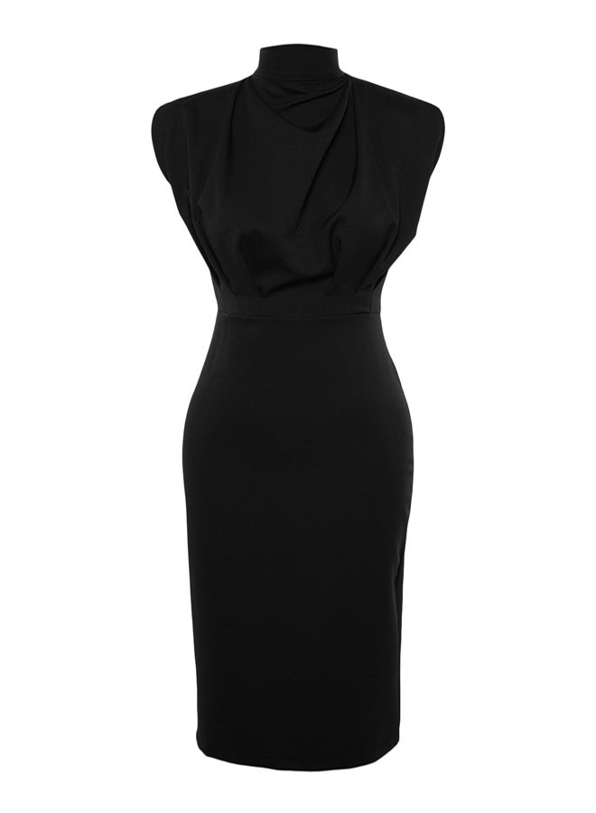 trendyol Black Fitted High Neck Midi Pencil Skirt Woven Dress - Image 5