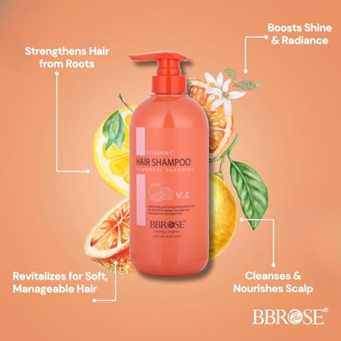 BBROSE VITAMIN C HAIR SHAMPOO, 800ML, ENRICHED WITH ORANGE ESSENTIAL OIL, STRENGTHENS HAIR FROM ROOTS, REVITALIZES FOR SOFT MANAGEABLE HAIR, BOOSTS SHINE & RADIANCE, NOURISHES SCALP - Image 3