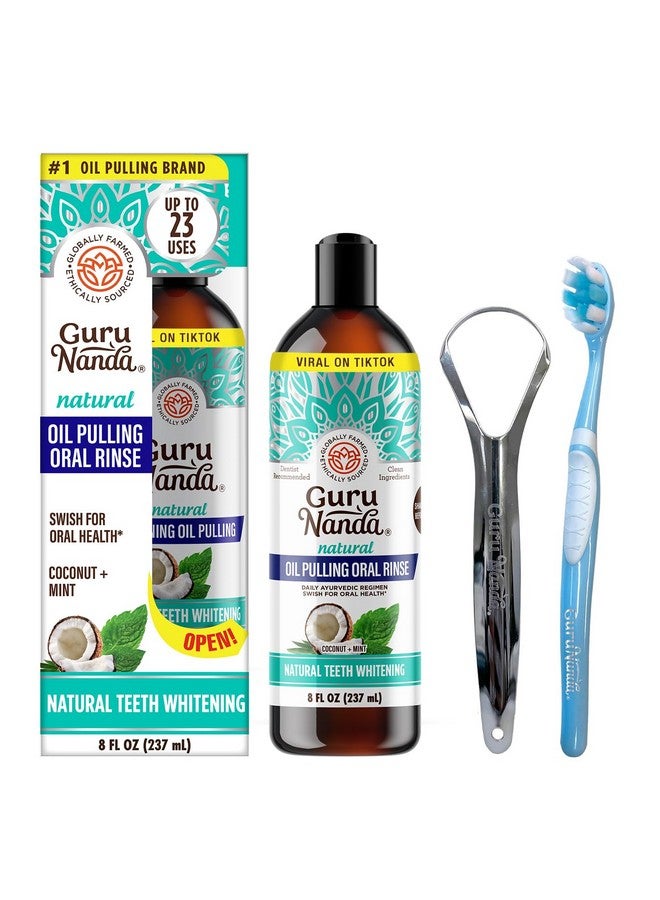 GuruNanda غسول فم بزيت جوز الهند، نفس منعش وتبييض، 7 زيوت أساسية وفيتامينات لأسنان ولثة سعيدة، خالي من الكحول، 8 أونصات - Image 1