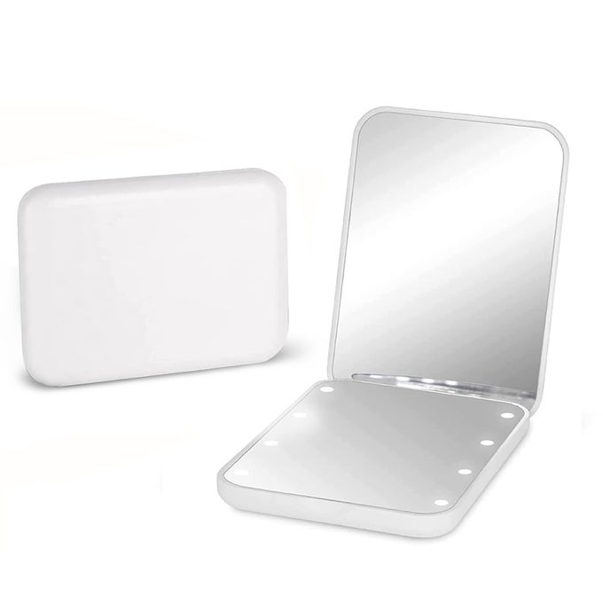 POCKET MIRROR 1X3X MAGNIFICATION LED COMPACT TRAVEL MAKEUP MIRROR WITH LIGHT FOR PURSE 2SIDED PORTABLE FOLDING HANDHELD SMALL LIGHTED MIRROR FOR GIFT WHITE