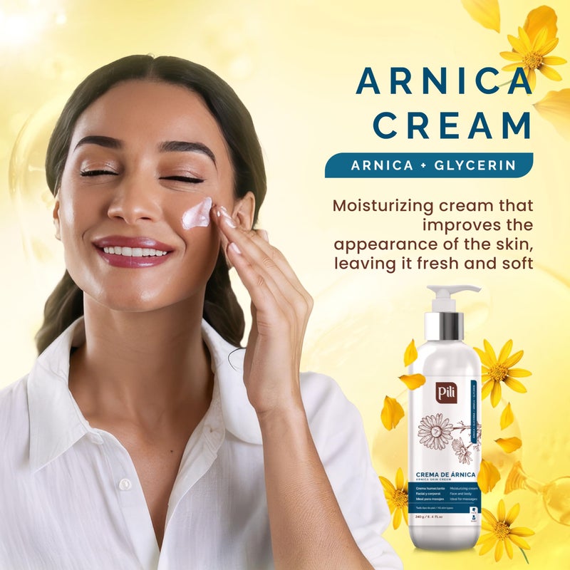 Pili Arnica Cream 8.4 oz. Deep Hydration & Soothing Relief for Dry, Rough Skin & Discoloration. Lightweight Face, Hand & Body Moisturizer â€“ Crema de arnica, Non-Greasy & Fast Absorbing. - Image 4