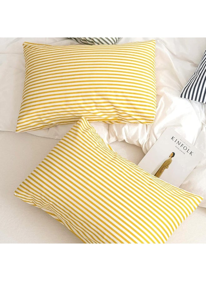 JELLYMONI 100% Cotton Striped Standard Pillowcases Set, 2 Pack White and mustard Yellow Stripes Pillow Covers with Envelope Closure(Pillows are not Included) - Image 4