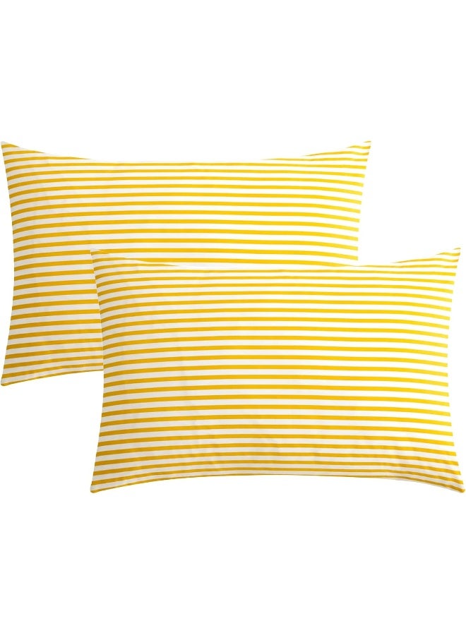 JELLYMONI 100% Cotton Striped Standard Pillowcases Set, 2 Pack White and mustard Yellow Stripes Pillow Covers with Envelope Closure(Pillows are not Included) - Image 1