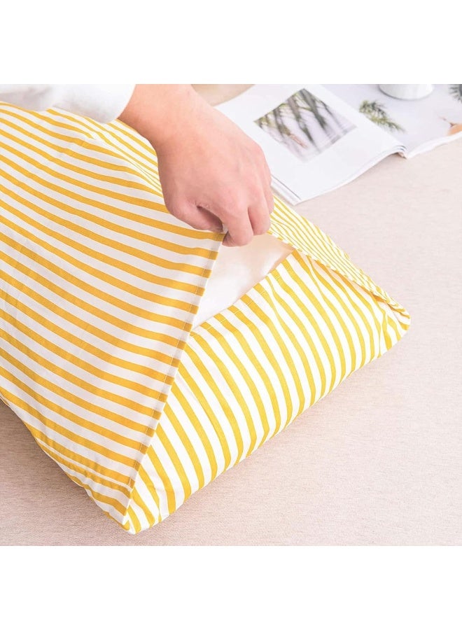 JELLYMONI 100% Cotton Striped Standard Pillowcases Set, 2 Pack White and mustard Yellow Stripes Pillow Covers with Envelope Closure(Pillows are not Included) - Image 3