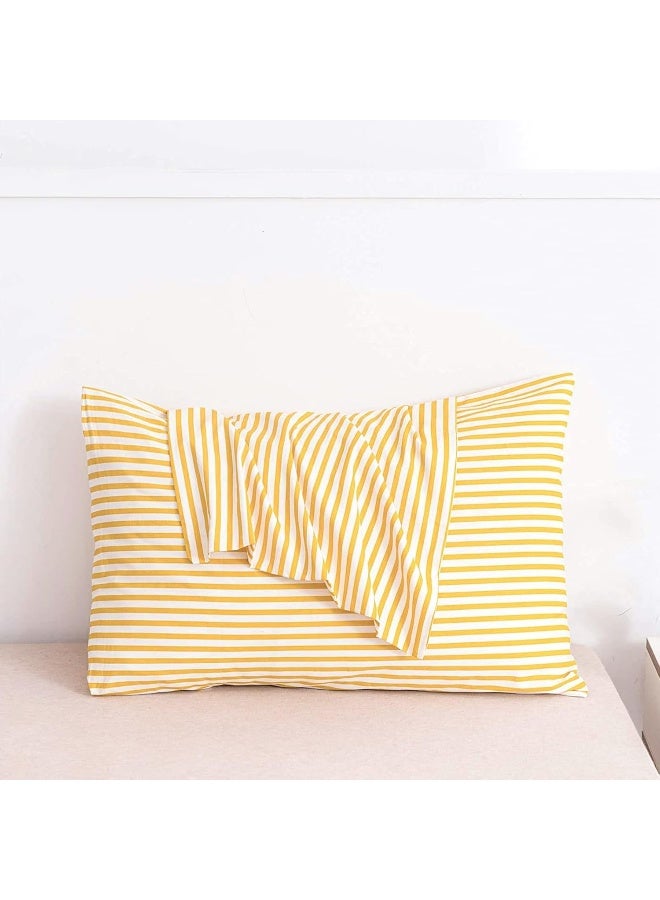 JELLYMONI 100% Cotton Striped Standard Pillowcases Set, 2 Pack White and mustard Yellow Stripes Pillow Covers with Envelope Closure(Pillows are not Included) - Image 2