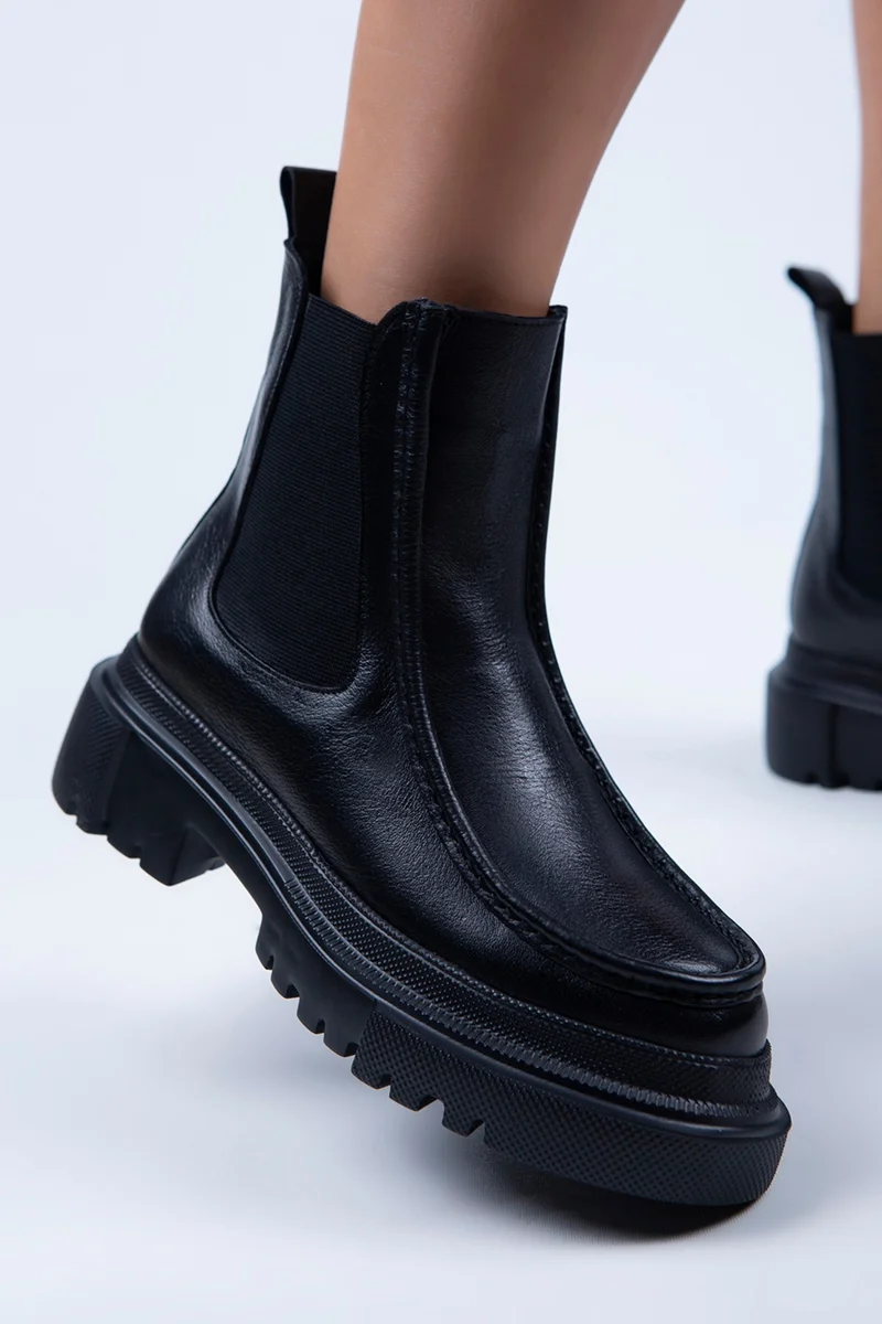 Manijero Manijero Agnes Women's Genuine Leather Double-Sided Elasticated Black Boots