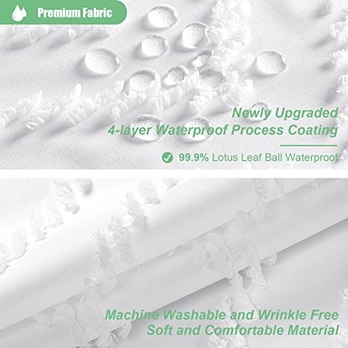 Dynamene Extra Long Shower Curtains 84 Inches Long Boho Tufted Chevron Striped Fabric Shower Curtains for Bathroom Tall Minimalist Chic Waterproof Cloth Shower Curtain Set with Hook White 72x84 - Image 3