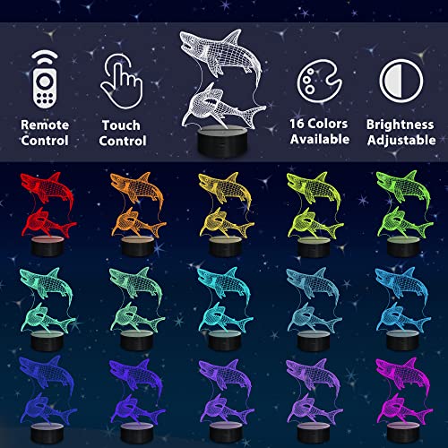 Lampeez Shark Gifts for Boys – Kids Shark Night Light 3D Optical Illusion Lamp with 16 Colors & Remote Control, Cool Shark for Boys Girls Birthday - Image 2