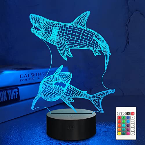 Lampeez Shark Gifts for Boys – Kids Shark Night Light 3D Optical Illusion Lamp with 16 Colors & Remote Control, Cool Shark for Boys Girls Birthday - Image 1