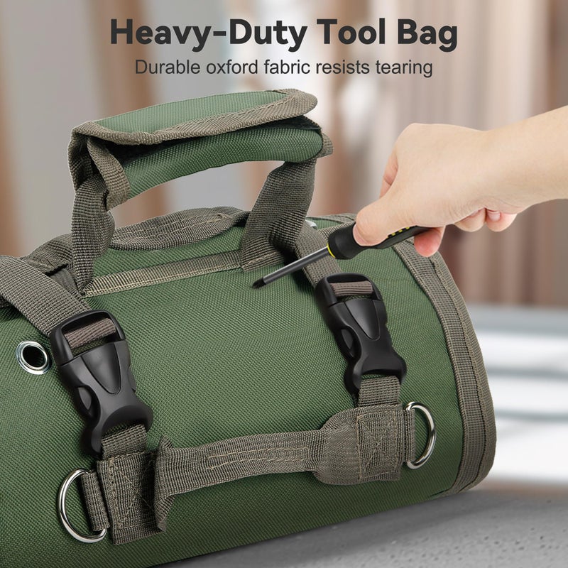 Hvygss Roll Up Tool Bag, Heavy Duty Roll Up Tool Bag Organizer, Motorcycle Tool Roll Bag Organizer, Foldable Portable Tool Bags, Men's Gift Suitable for Mechanics Welding Electricians (Green) - Image 3