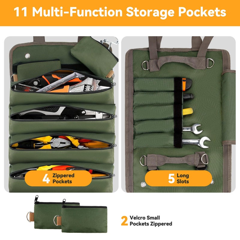 Hvygss Roll Up Tool Bag, Heavy Duty Roll Up Tool Bag Organizer, Motorcycle Tool Roll Bag Organizer, Foldable Portable Tool Bags, Men's Gift Suitable for Mechanics Welding Electricians (Green) - Image 2