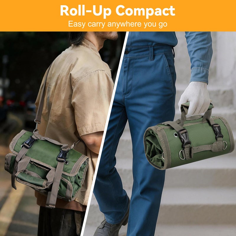Hvygss Roll Up Tool Bag, Heavy Duty Roll Up Tool Bag Organizer, Motorcycle Tool Roll Bag Organizer, Foldable Portable Tool Bags, Men's Gift Suitable for Mechanics Welding Electricians (Green) - Image 4