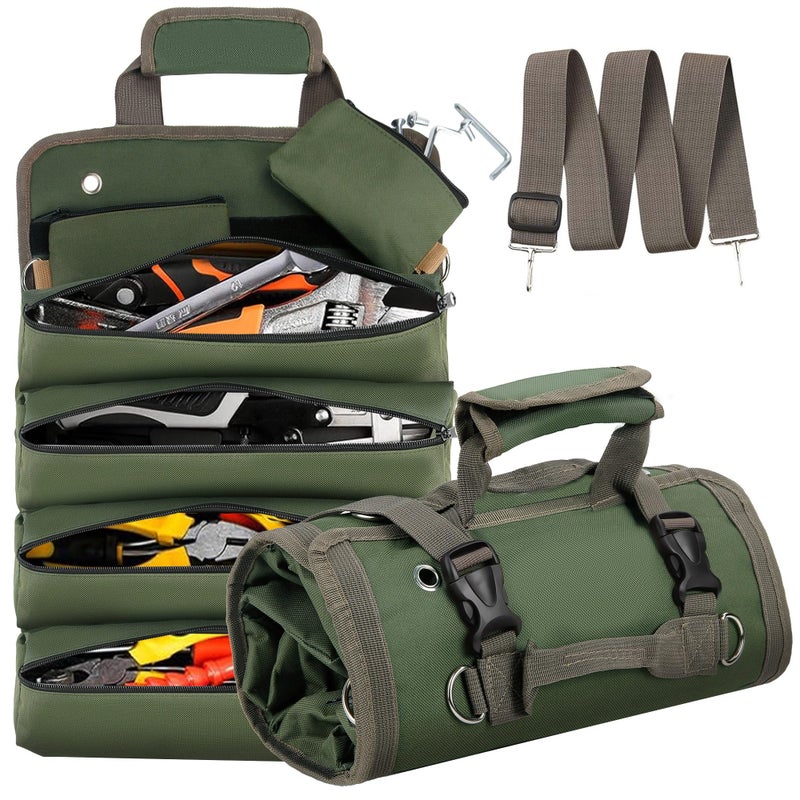 Hvygss Roll Up Tool Bag, Heavy Duty Roll Up Tool Bag Organizer, Motorcycle Tool Roll Bag Organizer, Foldable Portable Tool Bags, Men's Gift Suitable for Mechanics Welding Electricians (Green) - Image 1