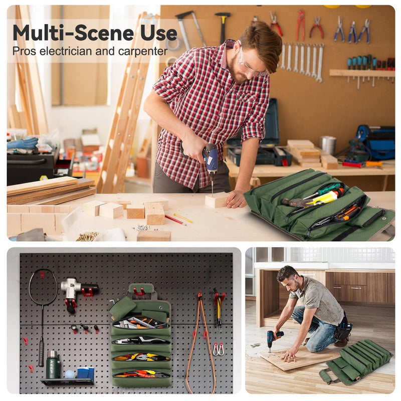Hvygss Roll Up Tool Bag, Heavy Duty Roll Up Tool Bag Organizer, Motorcycle Tool Roll Bag Organizer, Foldable Portable Tool Bags, Men's Gift Suitable for Mechanics Welding Electricians (Green) - Image 5