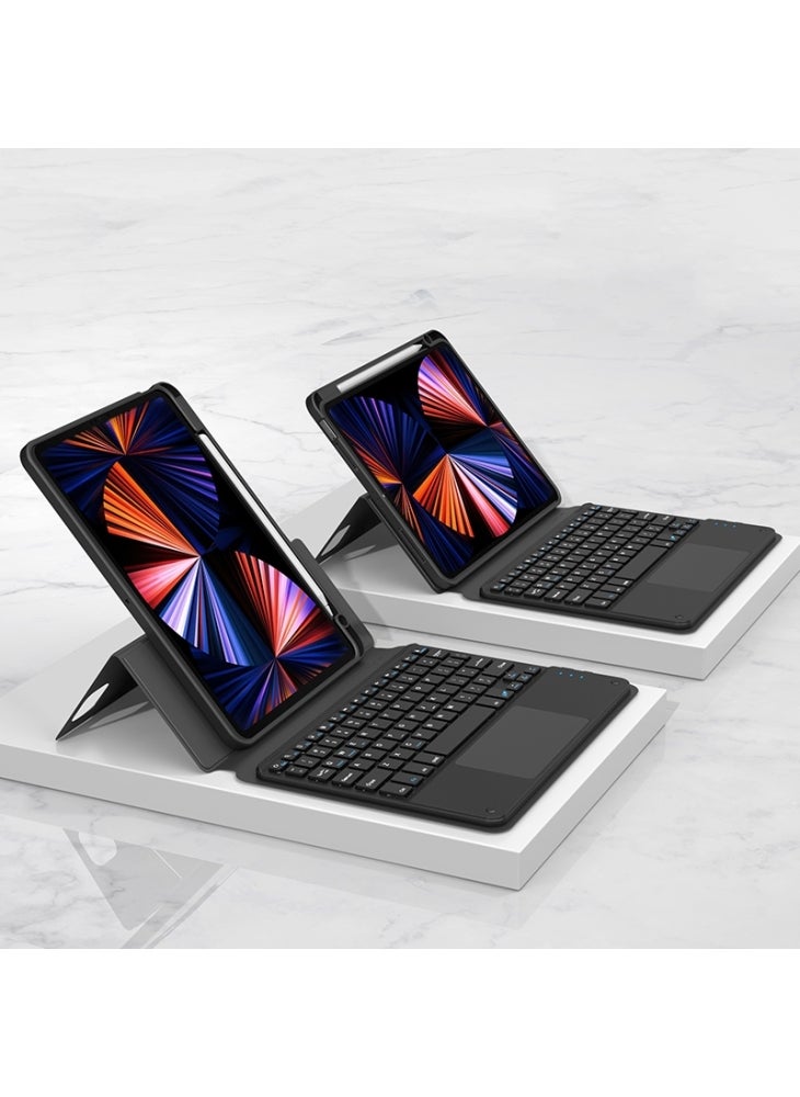 FT-5109 For iPad (2025)/10.9 (2022) Touchpad Bluetooth-Compatible Keyboard with Detachable PU Tablet Case - Black - Image 2