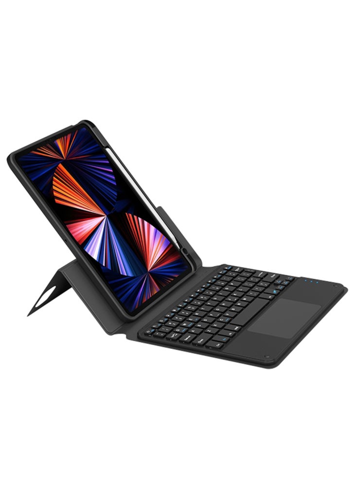 FT-5109 For iPad (2025)/10.9 (2022) Touchpad Bluetooth-Compatible Keyboard with Detachable PU Tablet Case - Black - Image 1