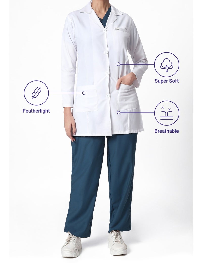KNYA Women's Lab Coat | Poly Viscose Long Sleeves Long Medical Apron | 3 Pockets Apron Lab Coat | Uniform for Doctors | White - Image 5