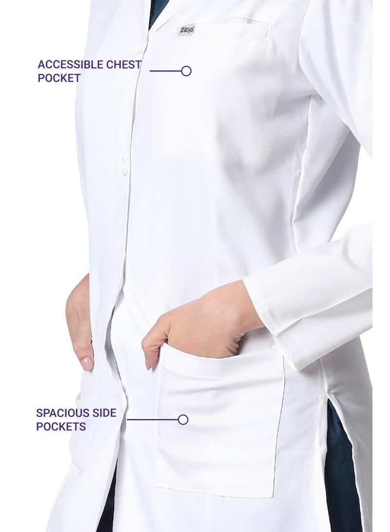 KNYA Women's Lab Coat | Poly Viscose Long Sleeves Long Medical Apron | 3 Pockets Apron Lab Coat | Uniform for Doctors | White - Image 3
