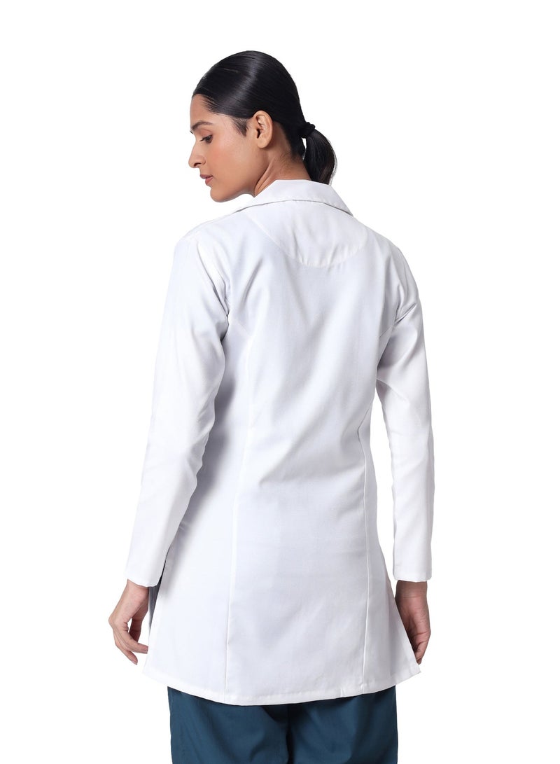 KNYA Women's Lab Coat | Poly Viscose Long Sleeves Long Medical Apron | 3 Pockets Apron Lab Coat | Uniform for Doctors | White - Image 2