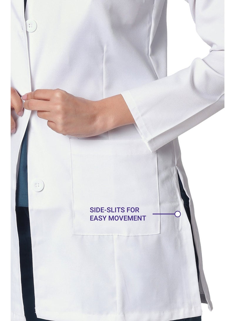 KNYA Women's Lab Coat | Poly Viscose Long Sleeves Long Medical Apron | 3 Pockets Apron Lab Coat | Uniform for Doctors | White - Image 4