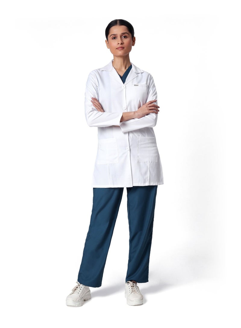 KNYA Women's Lab Coat | Poly Viscose Long Sleeves Long Medical Apron | 3 Pockets Apron Lab Coat | Uniform for Doctors | White - Image 1