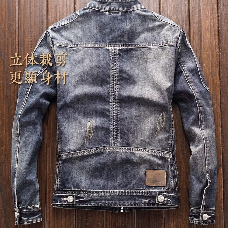 جاكيت دنيم رجالي كاجوال مغسول بتصميم ريترو خريفي أزرق - Image 4