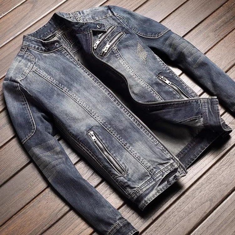 جاكيت دنيم رجالي كاجوال مغسول بتصميم ريترو خريفي أزرق - Image 3