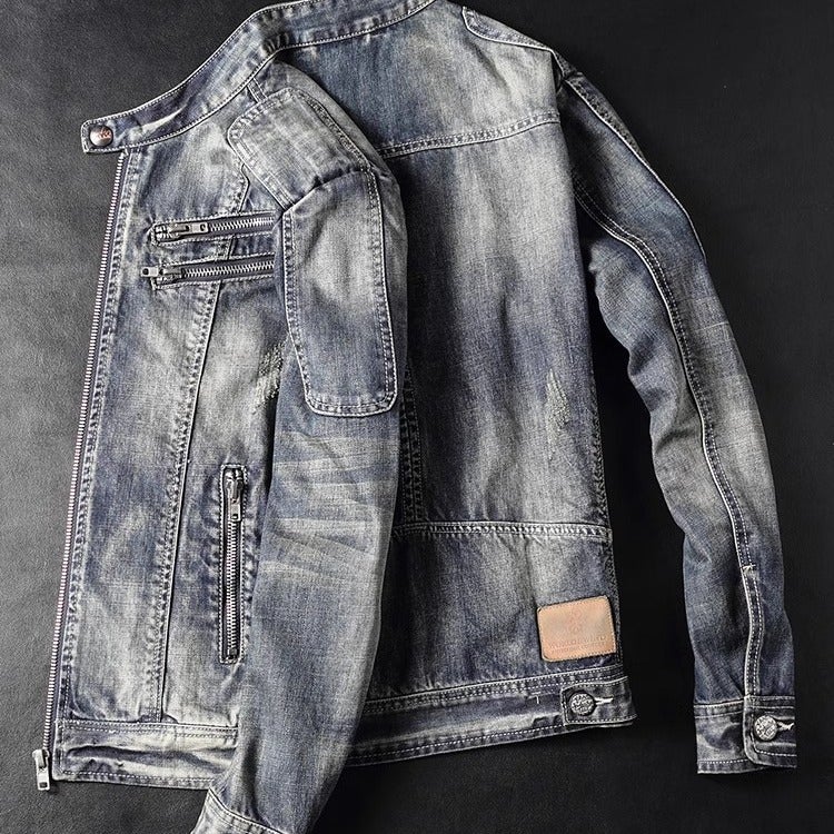 جاكيت دنيم رجالي كاجوال مغسول بتصميم ريترو خريفي أزرق - Image 5