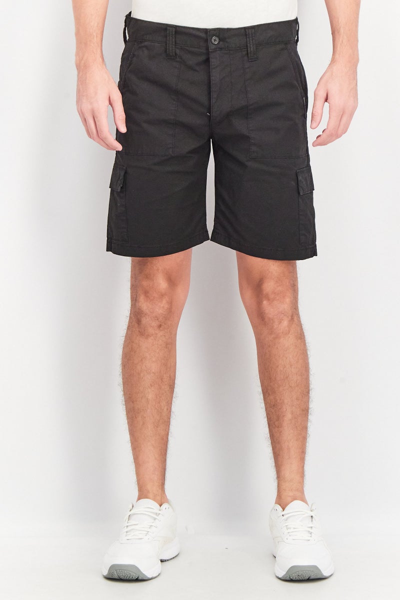 Edwin Men Regular Fit Solid Cargo Shorts, Black - Image 1