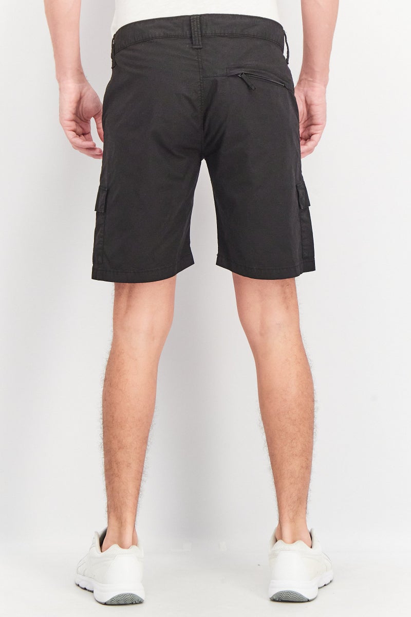Edwin Men Regular Fit Solid Cargo Shorts, Black - Image 2