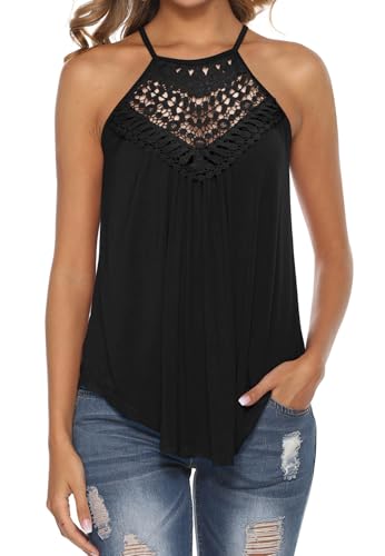 Bluetime Black Tank Top Woman Halter Lace Crochet Sleeveless Cute Summer Camisole Tops Black XL - Image 5