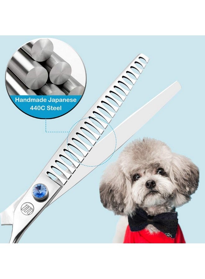 Moontay Professional Dog Grooming Curved Straight Thinning/Blending/Chunking Scissors Kit JP-440C Stainless Steel Pet Cat Hair Cutting/Trimming Shears Silver (8" (23-Tooth)) - Image 4
