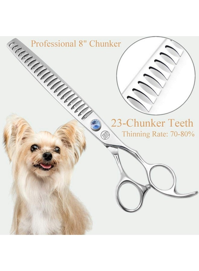 Moontay Professional Dog Grooming Curved Straight Thinning/Blending/Chunking Scissors Kit JP-440C Stainless Steel Pet Cat Hair Cutting/Trimming Shears Silver (8" (23-Tooth)) - Image 2