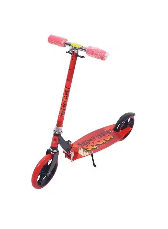 Funz Scooter For Kids Ages 6-12 And Up And Scooter For Adults, Big Wheels, AdjUStable Handle, Rear Fender Brake Foldable Kick Scooters For Teens, Red, Medium - Image 1