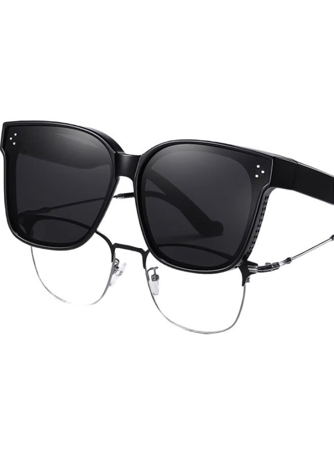 Boshide Clip-On Sunglasses, Sunglasses Clip For Myopia Glasses, Polarized Sunglasses For Men And Women, Bright Black Polarized Gray Lenses (Sanmi Nail) - Image 1