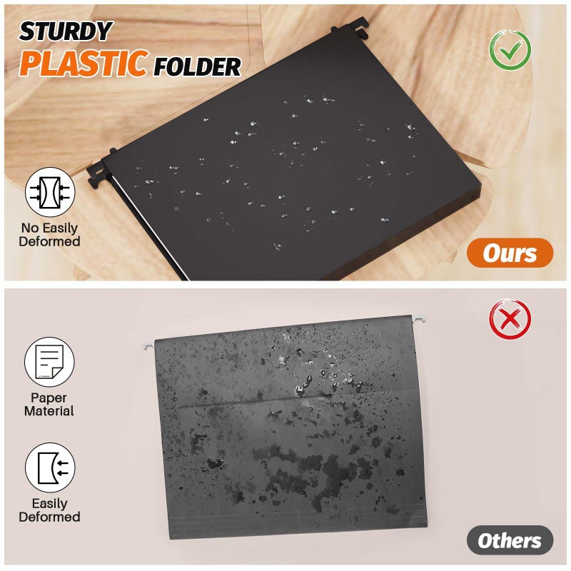 SHUTEX Extra Capacity Plastic Hanging File Folders,12 Pack Reinforced Hang Folder,Heavy Duty 1 Inch Expansion,Filing Cabinet Folders Letter Size for Bulk Files/Medical Charts (No Sealed, Black) - Image 2