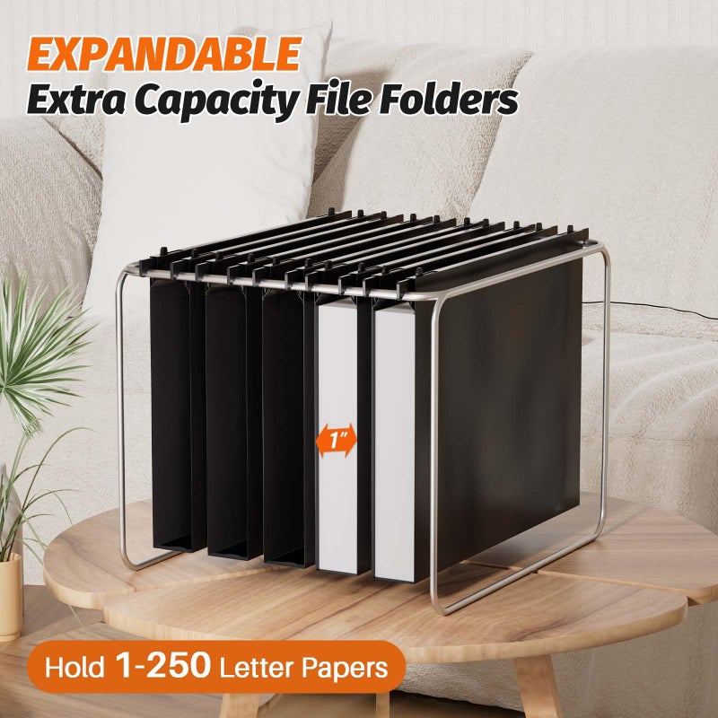SHUTEX Extra Capacity Plastic Hanging File Folders,12 Pack Reinforced Hang Folder,Heavy Duty 1 Inch Expansion,Filing Cabinet Folders Letter Size for Bulk Files/Medical Charts (No Sealed, Black) - Image 3