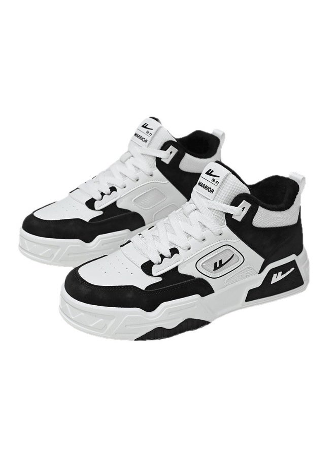 Warrior Men's/Women's High - Top Sneakers Black & White Color - Block Design Fleece - Lined Warm Casual Shoes