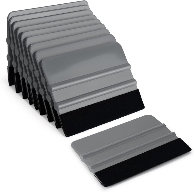 10pcs Vinyl Squeegee 4 Inch Car Vinyl Scraper Decal Applicator Window Tint Wallpaper Smoothing Tool with Black Fabric Felt Edge (Grey)